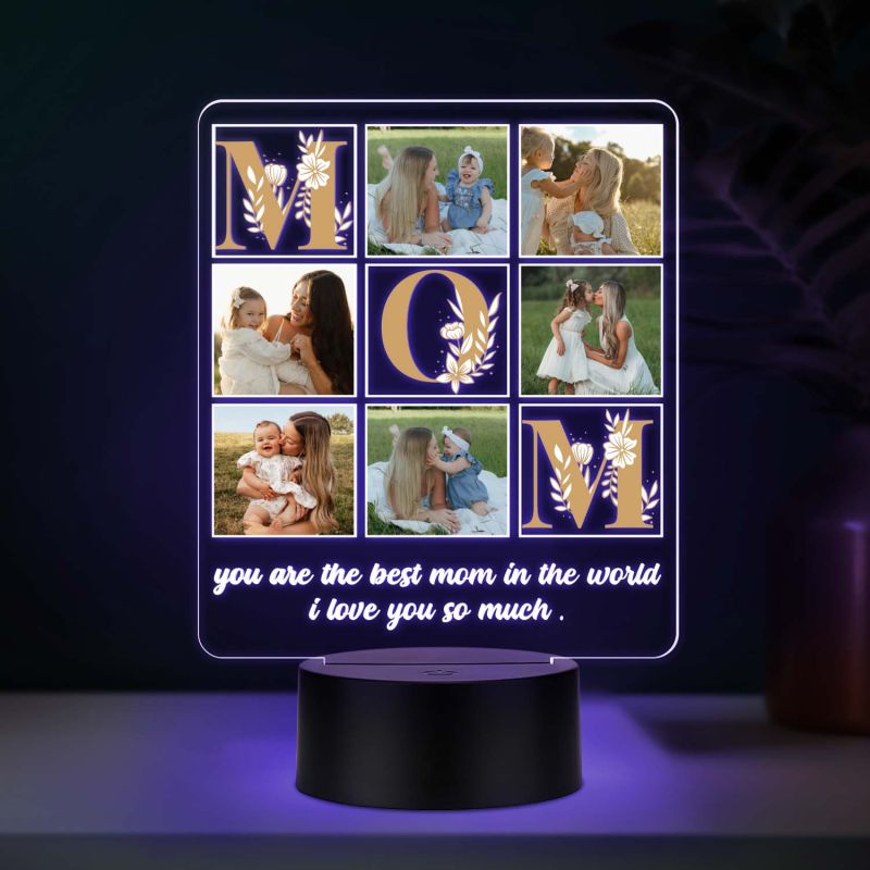 Personalized Best Mom in the World Photo Acrylic LED Lamp with UV Print – Multicolor Night Light
